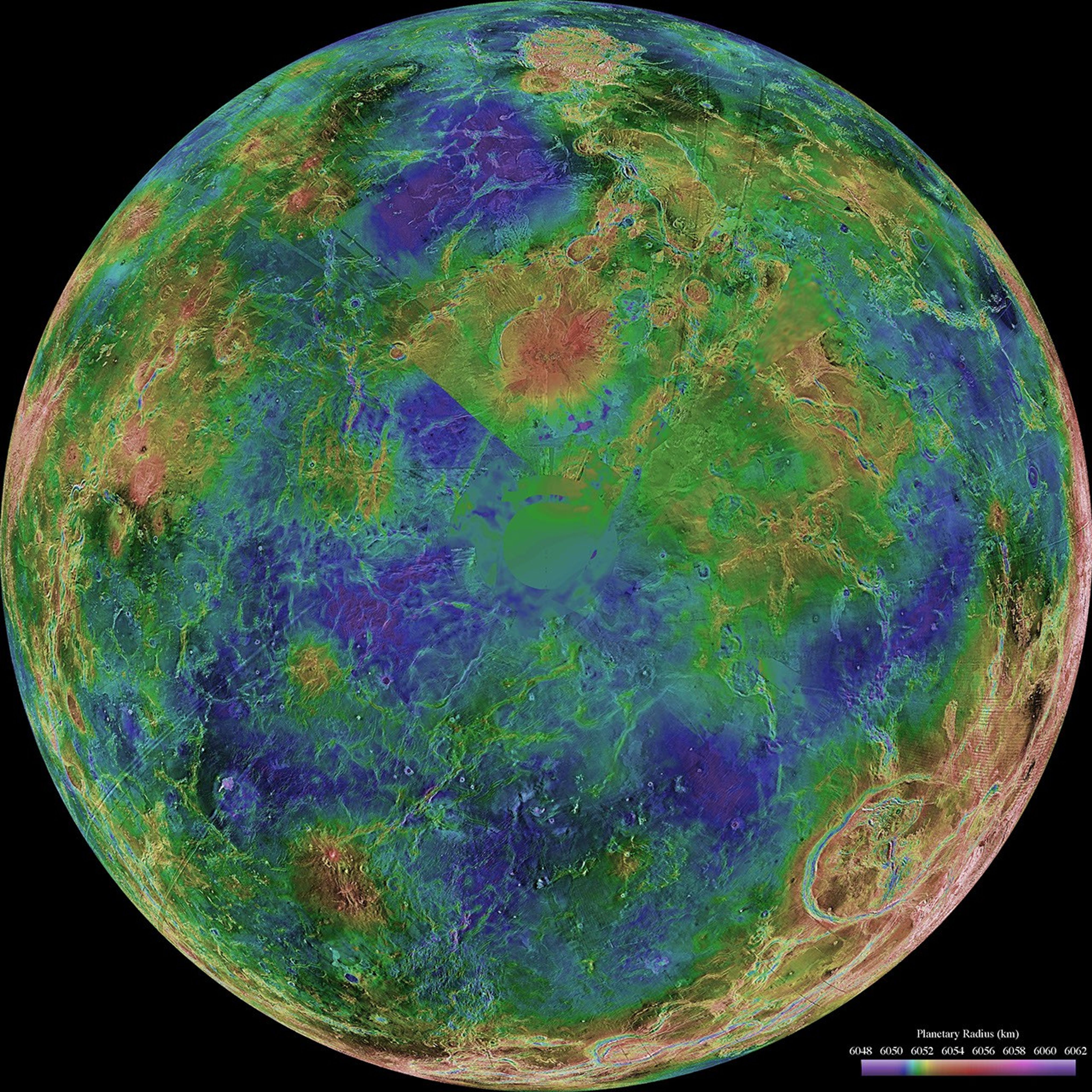 Color-coded radar and elevation mosaic of Venus.